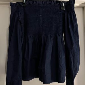 Halogen smocked strapless long sleeve shirt